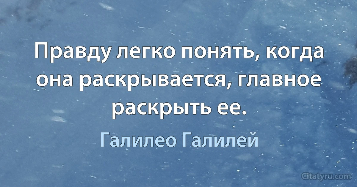 Правду легко понять, когда она раскрывается, главное раскрыть ее. (Галилео Галилей)