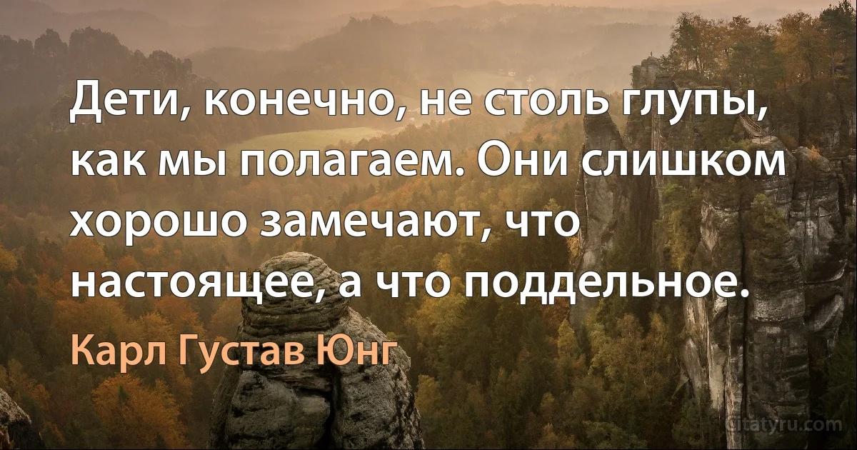 Дети, конечно, не столь глупы, как мы полагаем. Они слишком хорошо замечают, что настоящее, а что поддельное. (Карл Густав Юнг)