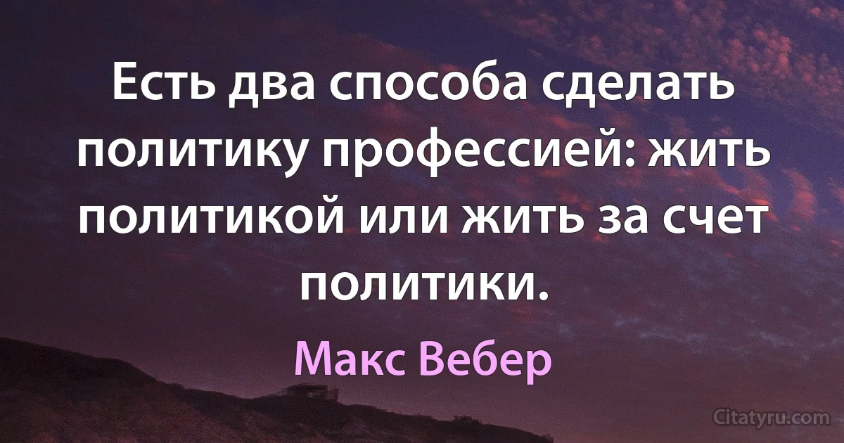 Есть два способа сделать политику профессией: жить политикой или жить за счет политики. (Макс Вебер)