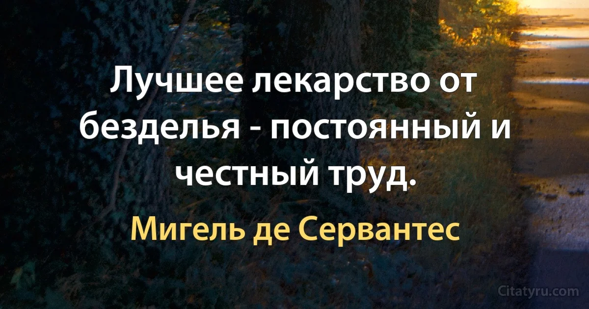 Лучшее лекарство от безделья - постоянный и честный труд. (Мигель де Сервантес)