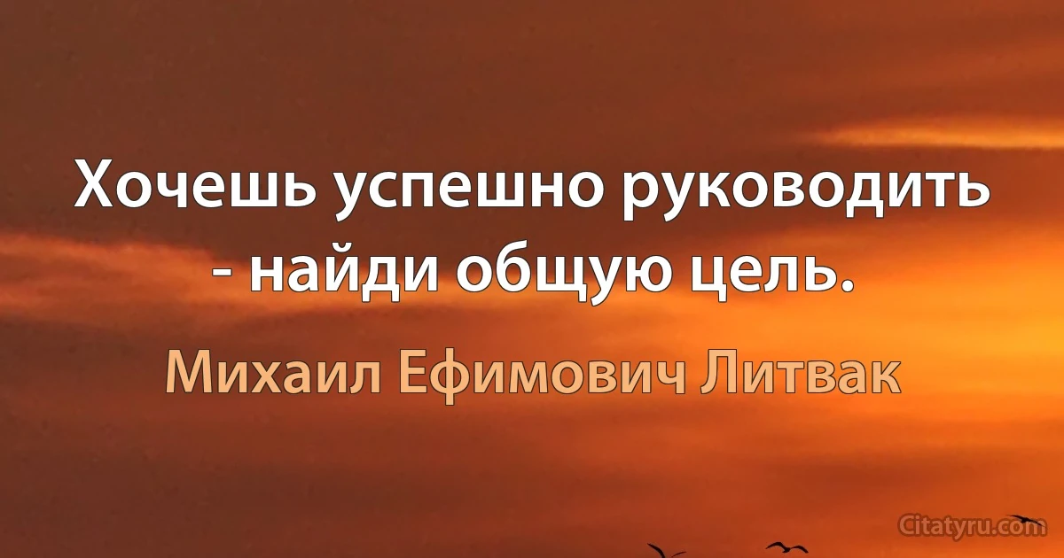 Хочешь успешно руководить - найди общую цель. (Михаил Ефимович Литвак)