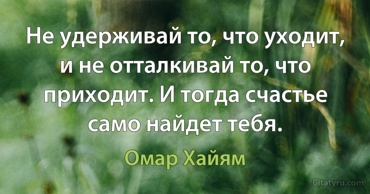 Не удерживай то, что уходит, и не отталкивай то, что приходит. И тогда счастье само найдет тебя. (Омар Хайям)