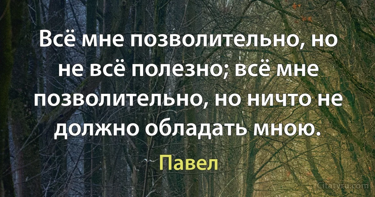 Всё мне позволительно, но не всё полезно; всё мне позволительно, но ничто не должно обладать мною. (Павел)