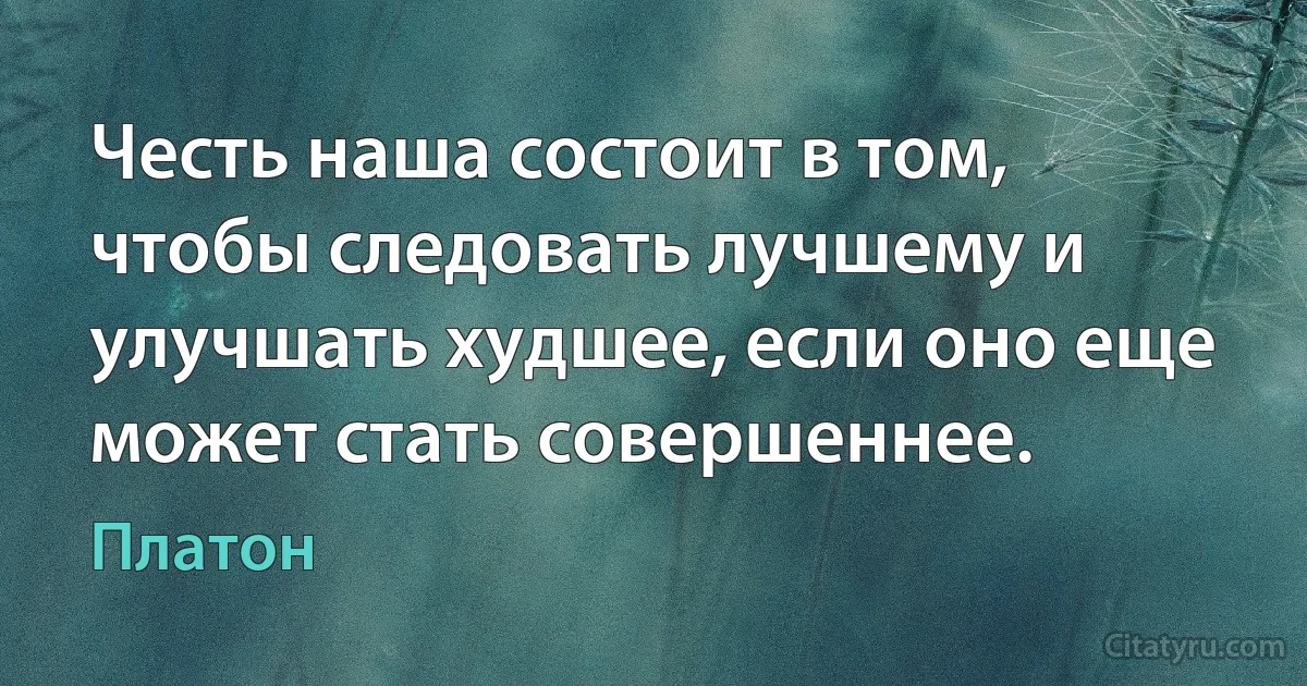 Честь наша состоит в том, чтобы следовать лучшему и улучшать худшее, если оно еще может стать совершеннее. (Платон)