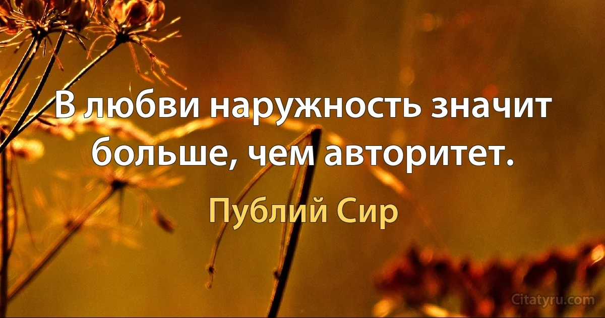 В любви наружность значит больше, чем авторитет. (Публий Сир)