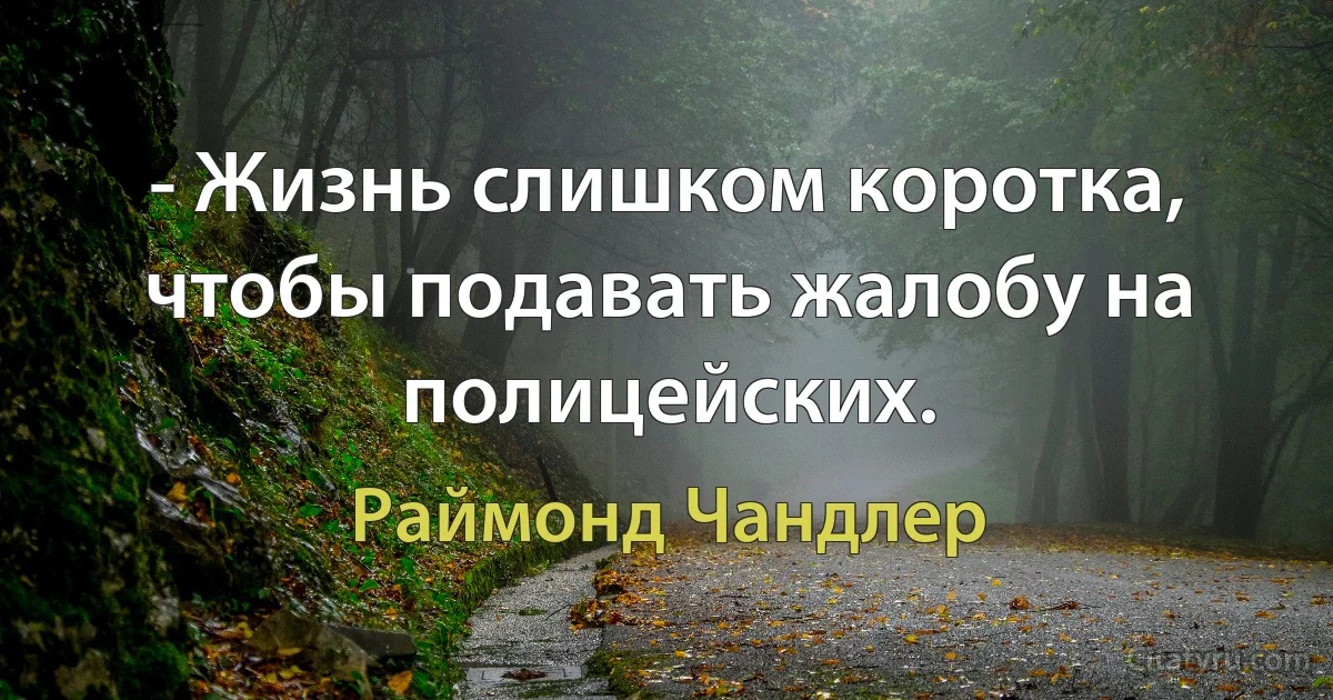 - Жизнь слишком коротка, чтобы подавать жалобу на полицейских. (Раймонд Чандлер)