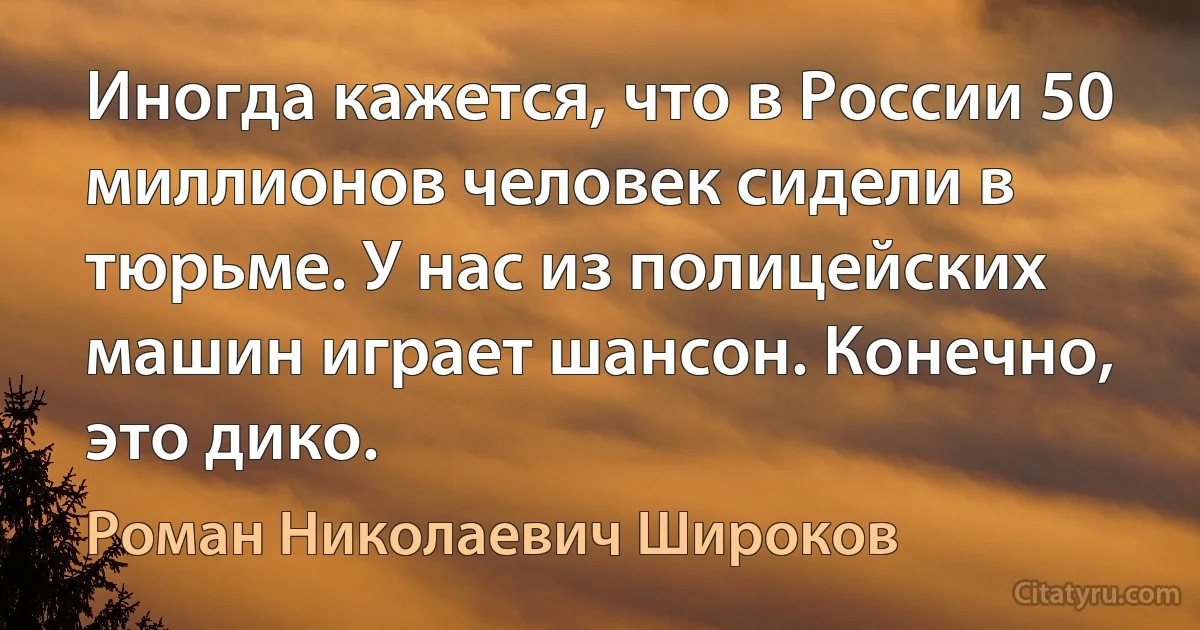 Иногда кажется, что в России 50 миллионов человек сидели в тюрьме. У нас из полицейских машин играет шансон. Конечно, это дико. (Роман Николаевич Широков)