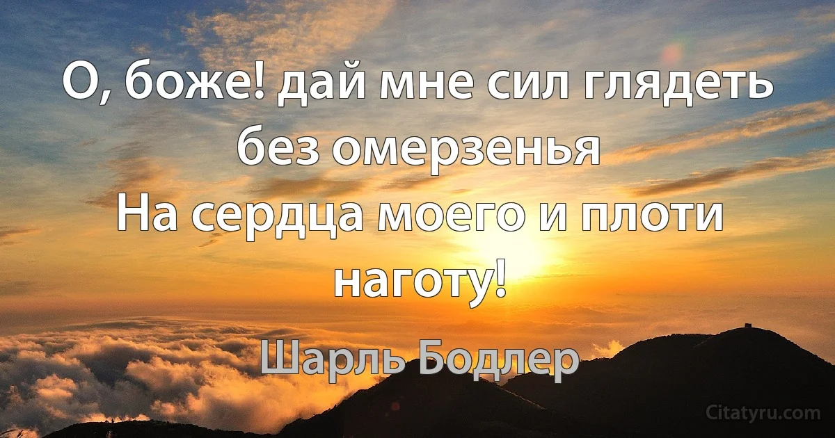 О, боже! дай мне сил глядеть без омерзенья
На сердца моего и плоти наготу! (Шарль Бодлер)