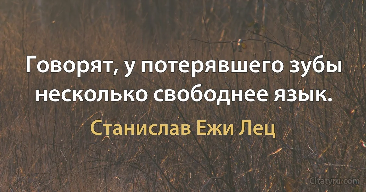 Говорят, у потерявшего зубы несколько свободнее язык. (Станислав Ежи Лец)