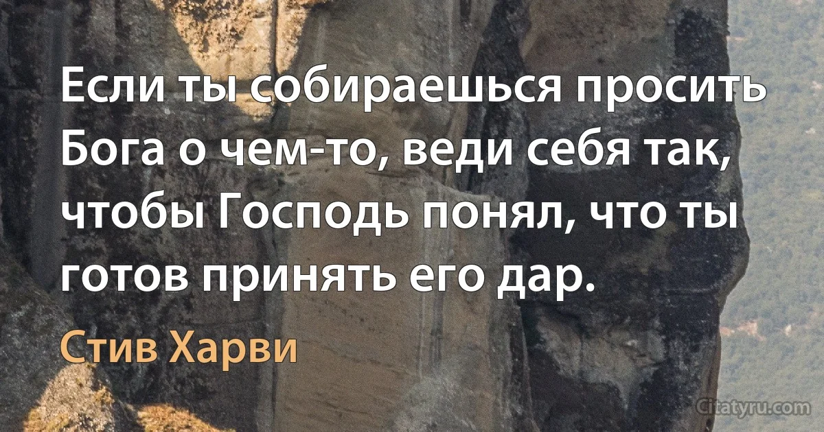 Если ты собираешься просить Бога о чем-то, веди себя так, чтобы Господь понял, что ты готов принять его дар. (Стив Харви)