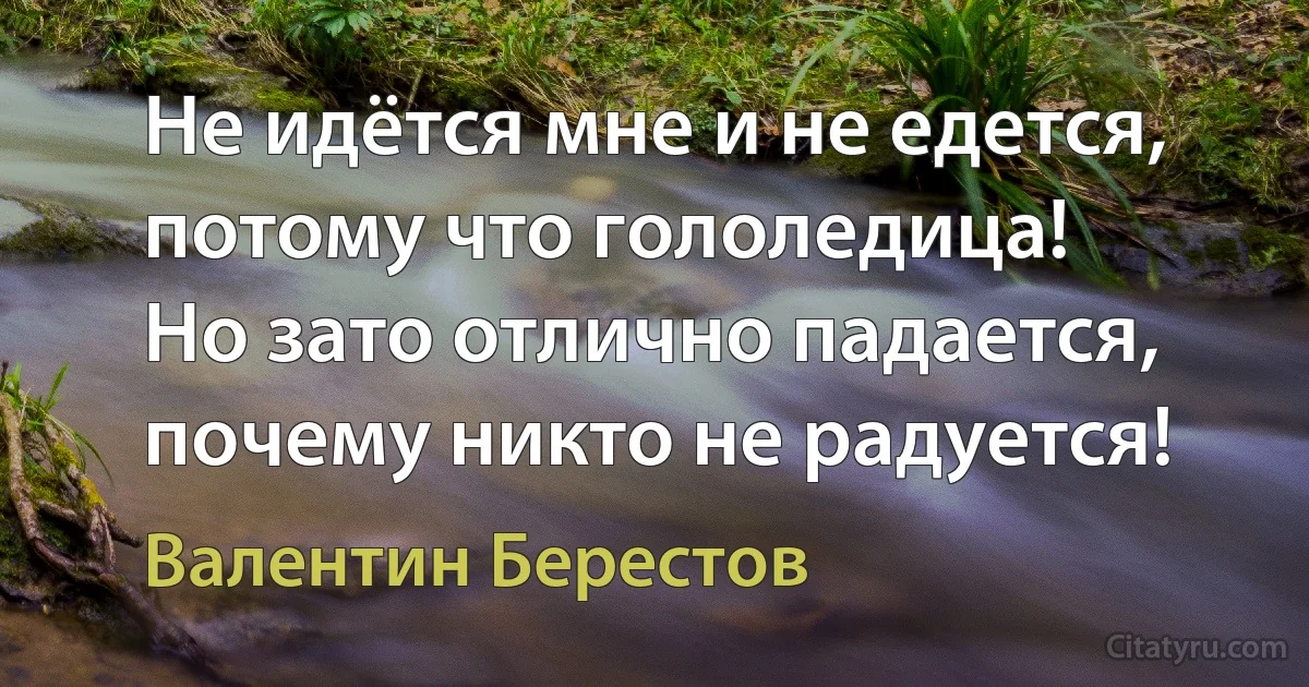 Не идётся мне и не едется, потому что гололедица!
Но зато отлично падается, почему никто не радуется! (Валентин Берестов)