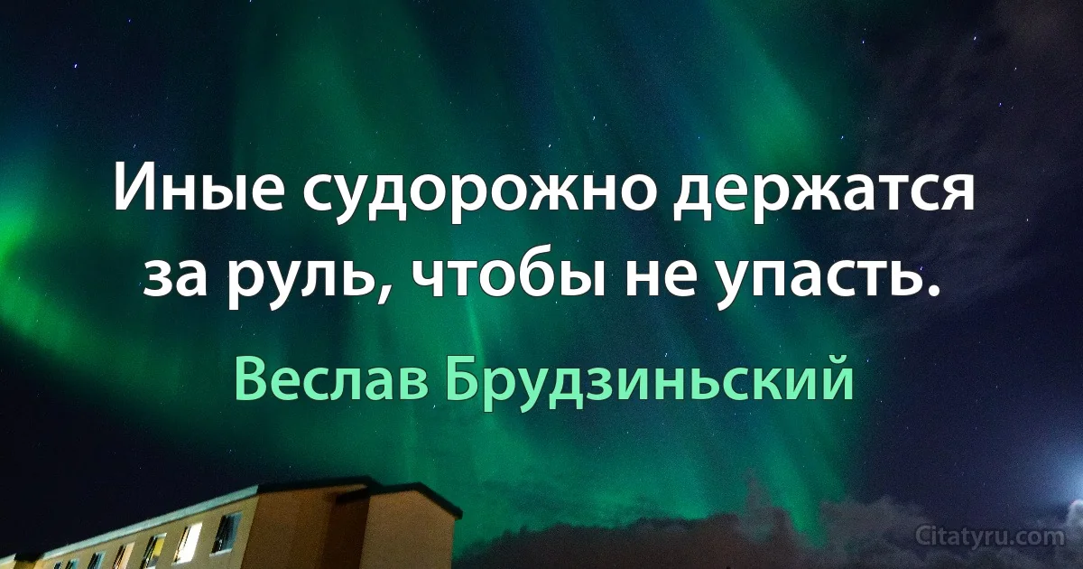 Иные судорожно держатся за руль, чтобы не упасть. (Веслав Брудзиньский)