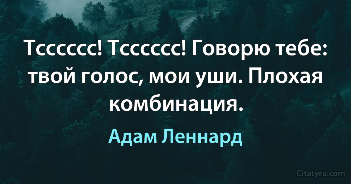 Тсссссс! Тсссссс! Говорю тебе: твой голос, мои уши. Плохая комбинация. (Адам Леннард)