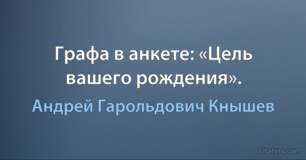 Графа в анкете: «Цель вашего рождения». (Андрей Гарольдович Кнышев)