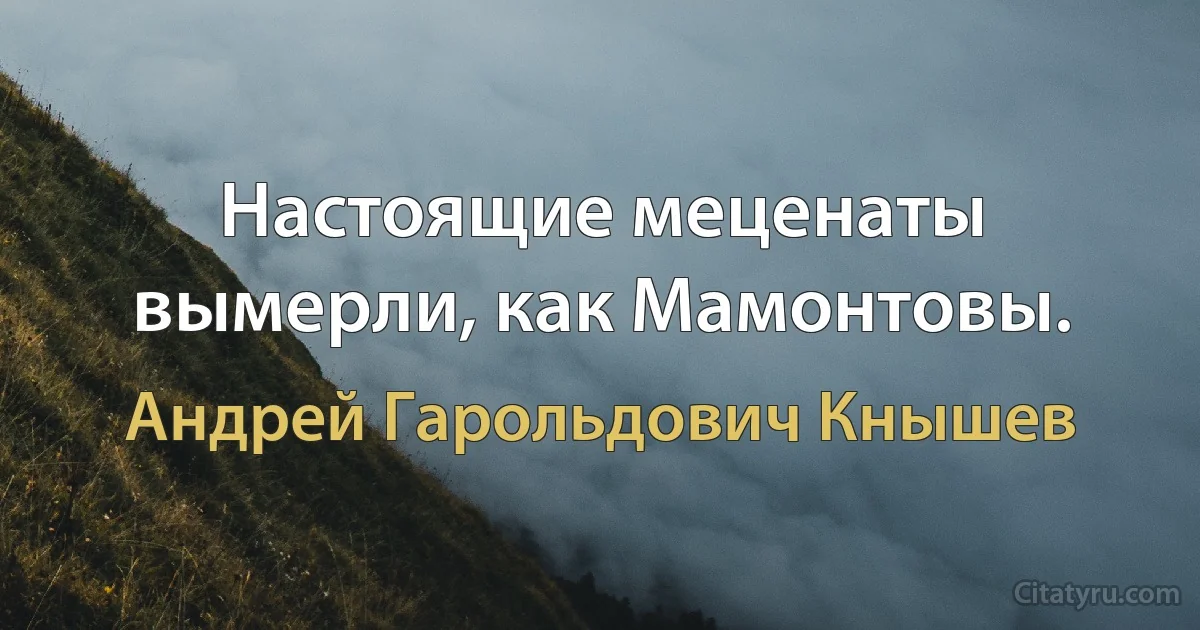 Настоящие меценаты вымерли, как Мамонтовы. (Андрей Гарольдович Кнышев)