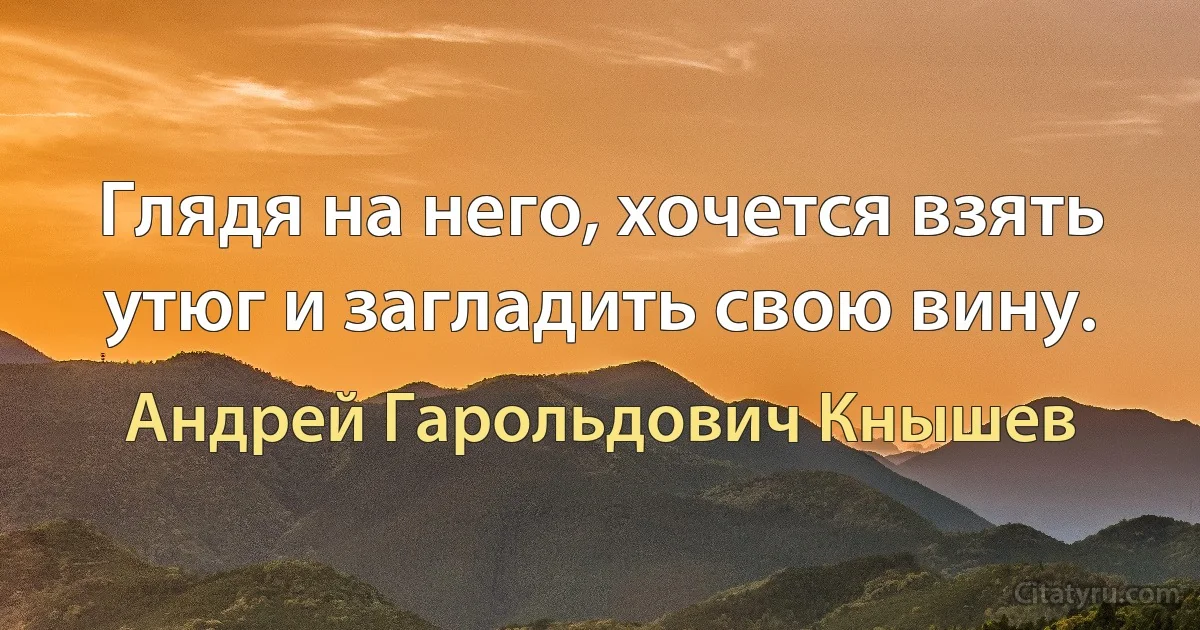 Глядя на него, хочется взять утюг и загладить свою вину. (Андрей Гарольдович Кнышев)