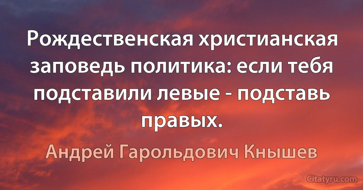 Рождественская христианская заповедь политика: если тебя подставили левые - подставь правых. (Андрей Гарольдович Кнышев)