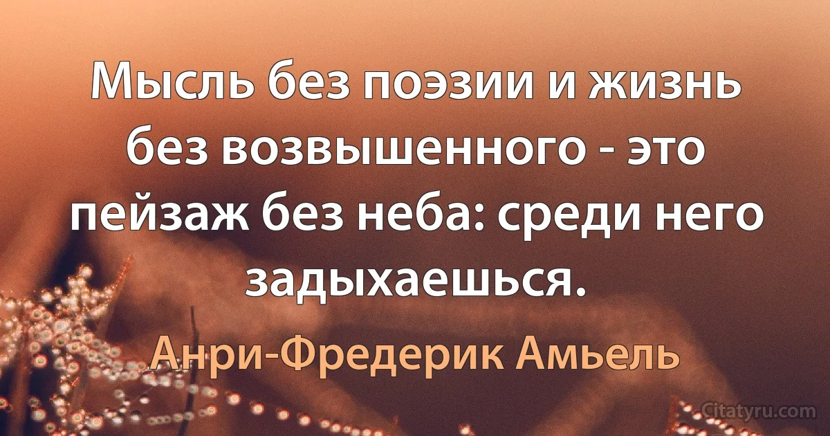 Мысль без поэзии и жизнь без возвышенного - это пейзаж без неба: среди него задыхаешься. (Анри-Фредерик Амьель)