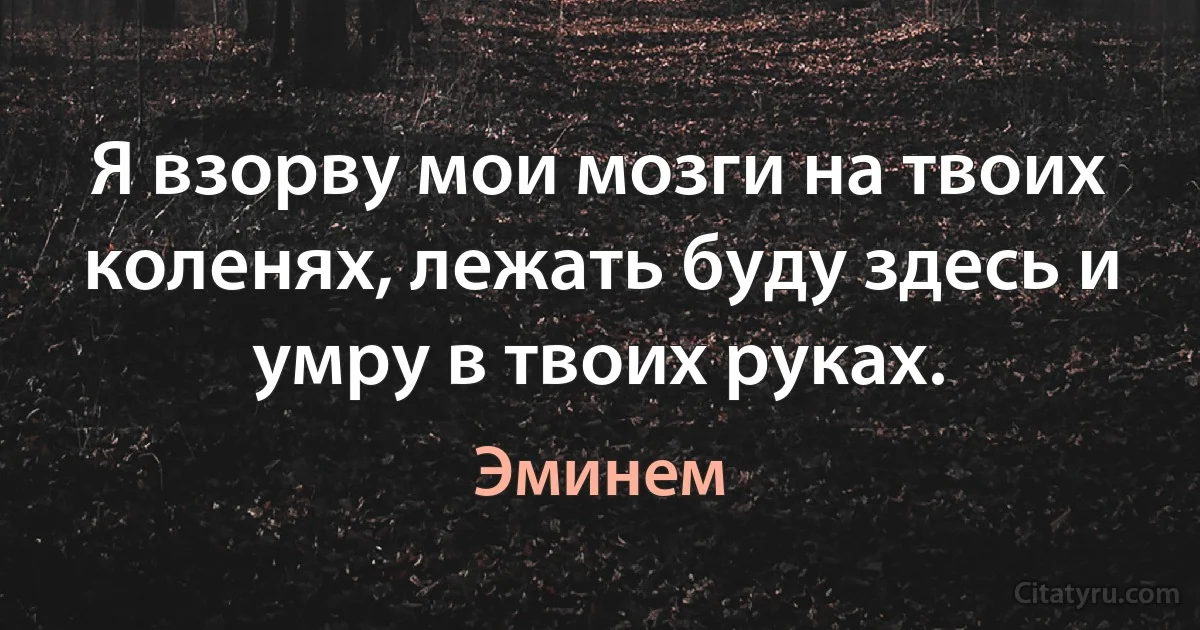 Я взорву мои мозги на твоих коленях, лежать буду здесь и умру в твоих руках. (Эминем)