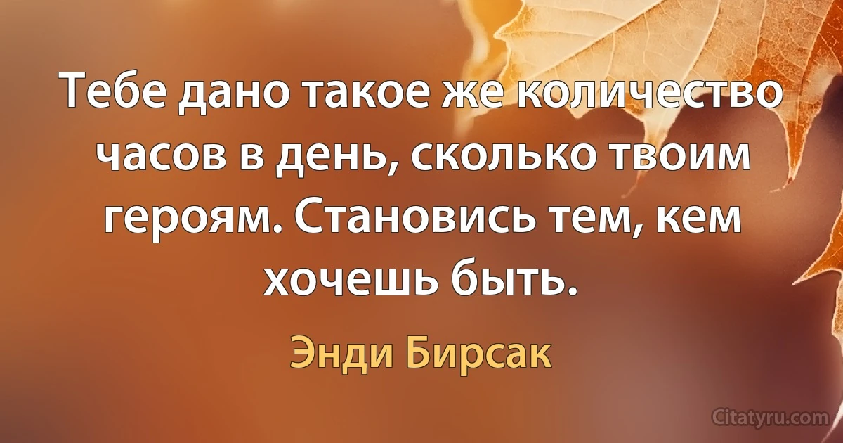 Тебе дано такое же количество часов в день, сколько твоим героям. Становись тем, кем хочешь быть. (Энди Бирсак)