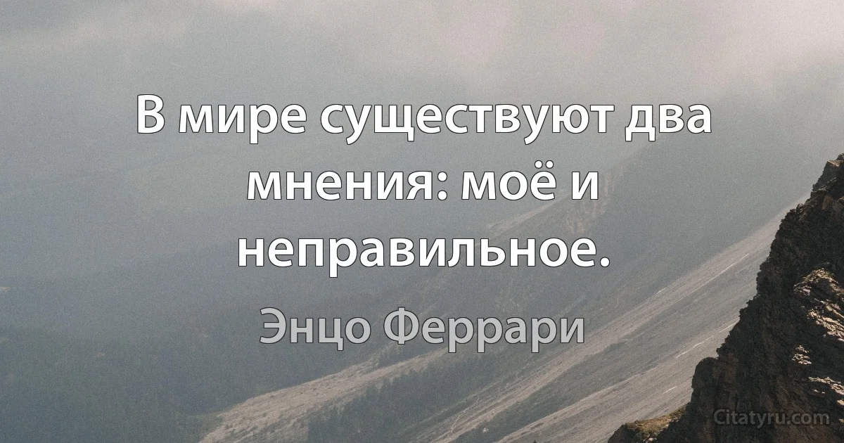 В мире существуют два мнения: моё и неправильное. (Энцо Феррари)