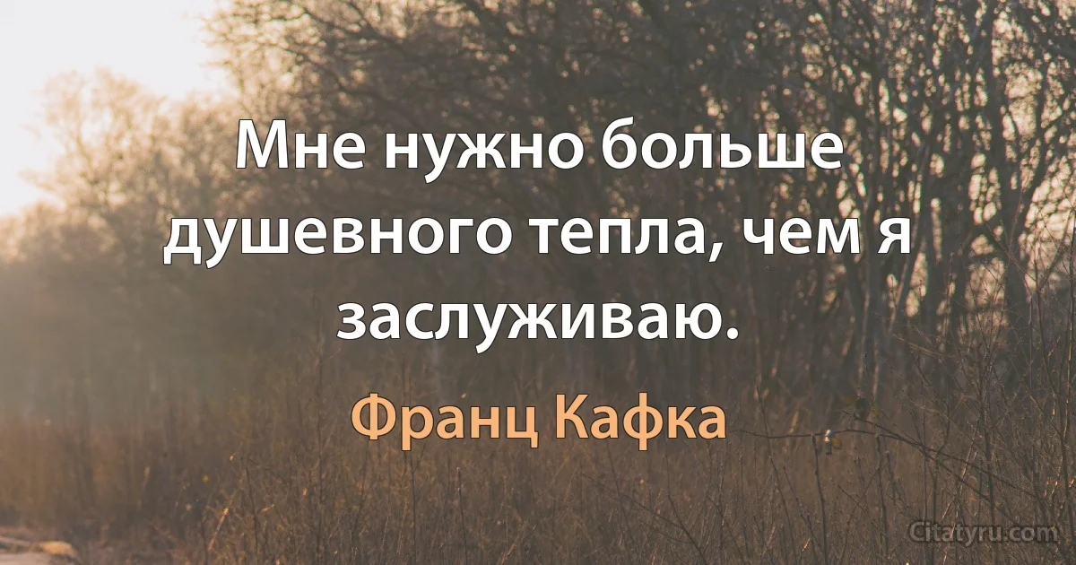 Мне нужно больше душевного тепла, чем я заслуживаю. (Франц Кафка)