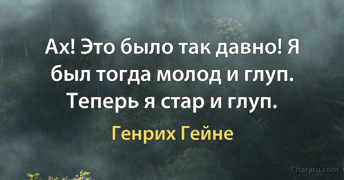 Ах! Это было так давно! Я был тогда молод и глуп. Теперь я стар и глуп. (Генрих Гейне)