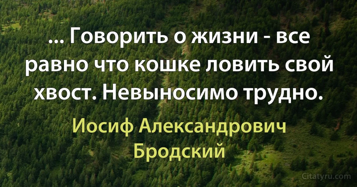 ... Говорить о жизни - все равно что кошке ловить свой хвост. Невыносимо трудно. (Иосиф Александрович Бродский)