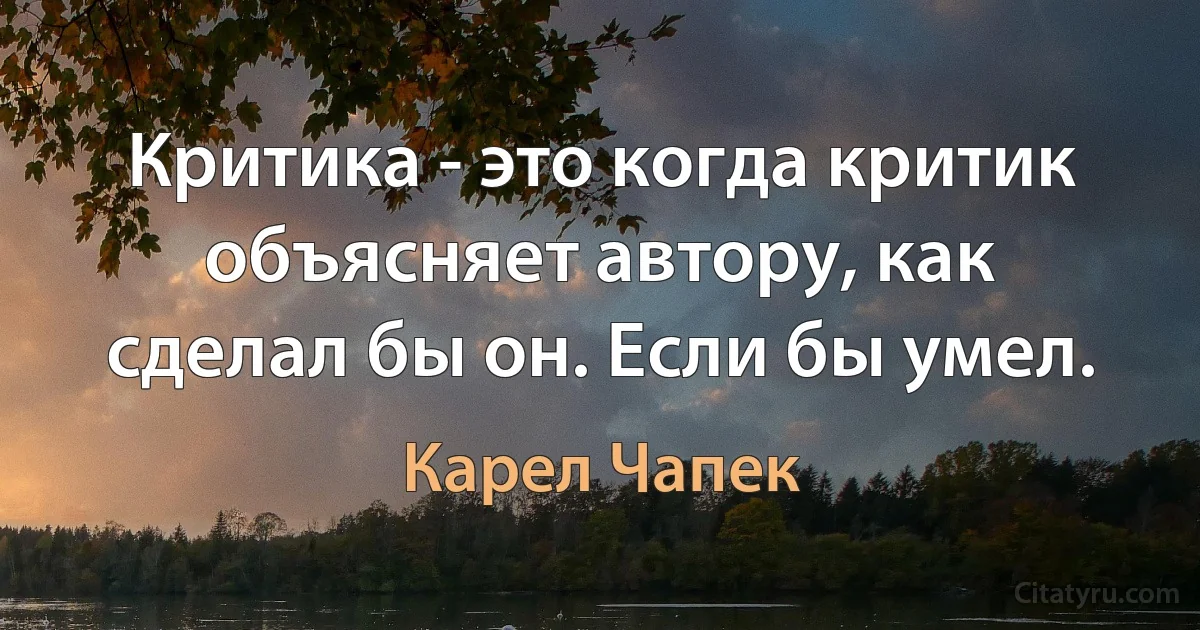 Критика - это когда критик объясняет автору, как сделал бы он. Если бы умел. (Карел Чапек)