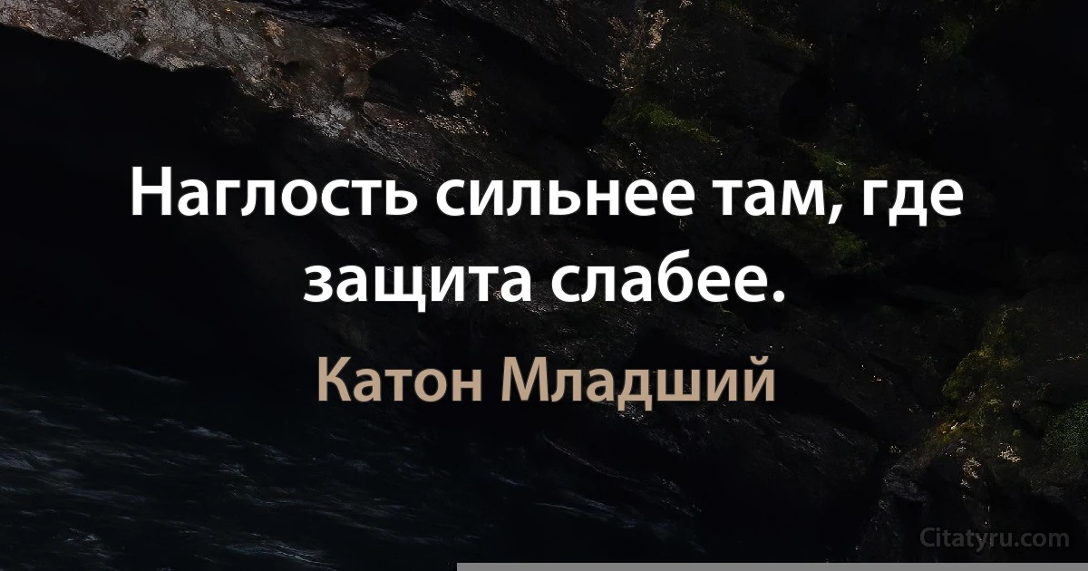 Наглость сильнее там, где защита слабее. (Катон Младший)