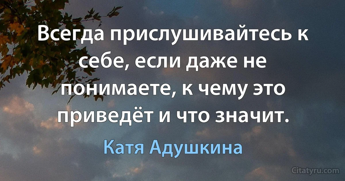 Всегда прислушивайтесь к себе, если даже не понимаете, к чему это приведёт и что значит. (Катя Адушкина)