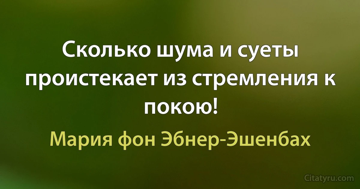 Сколько шума и суеты проистекает из стремления к покою! (Мария фон Эбнер-Эшенбах)