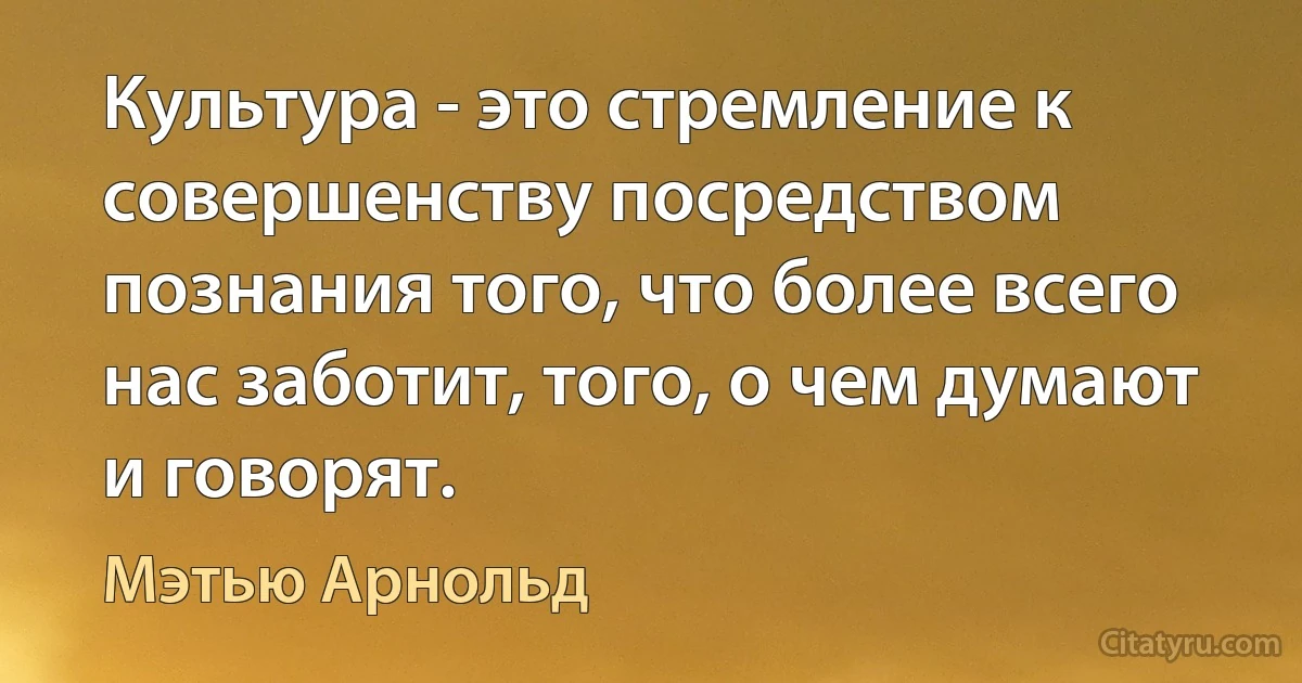 Культура - это стремление к совершенству посредством познания того, что более всего нас заботит, того, о чем думают и говорят. (Мэтью Арнольд)