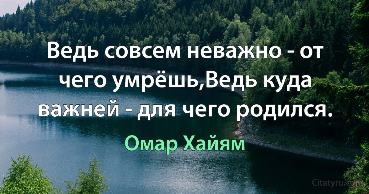 Ведь совсем неважно - от чего умрёшь,Ведь куда важней - для чего родился. (Омар Хайям)