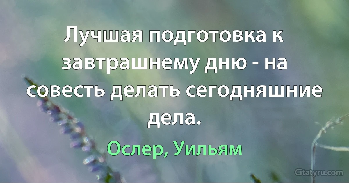 Лучшая подготовка к завтрашнему дню - на совесть делать сегодняшние дела. (Ослер, Уильям)