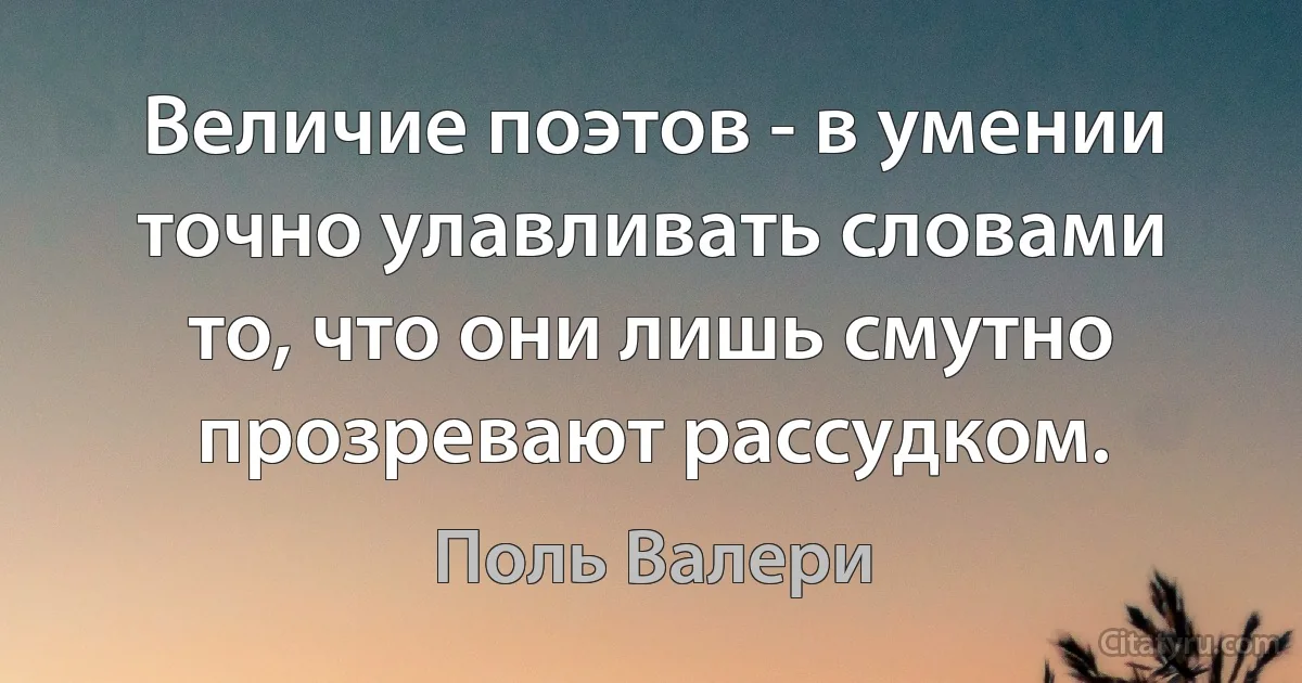 Величие поэтов - в умении точно улавливать словами то, что они лишь смутно прозревают рассудком. (Поль Валери)