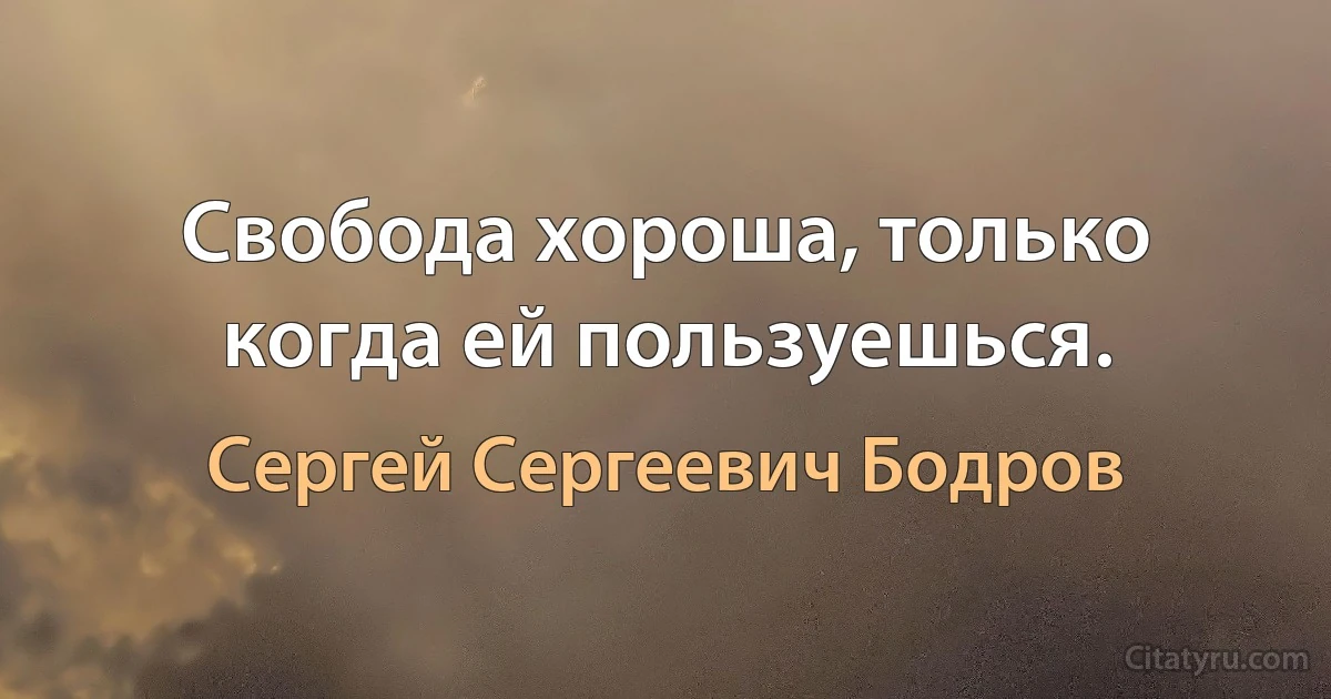 Свобода хороша, только когда ей пользуешься. (Сергей Сергеевич Бодров)