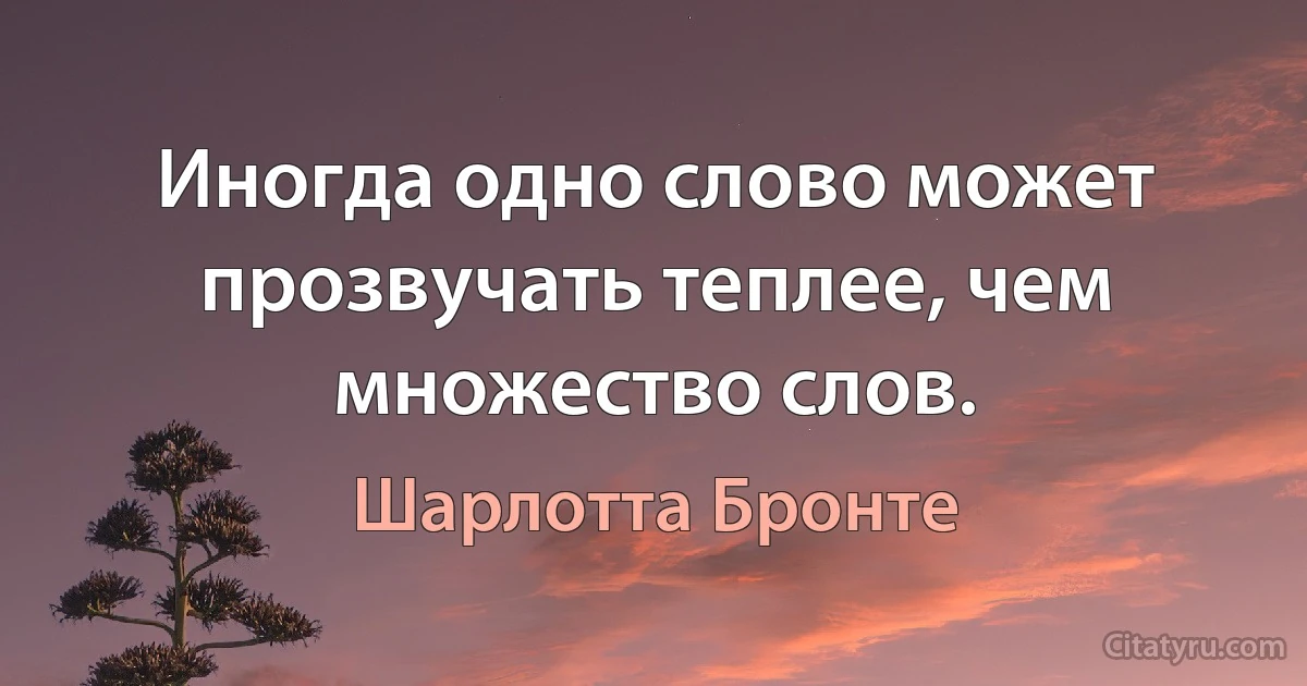 Иногда одно слово может прозвучать теплее, чем множество слов. (Шарлотта Бронте)