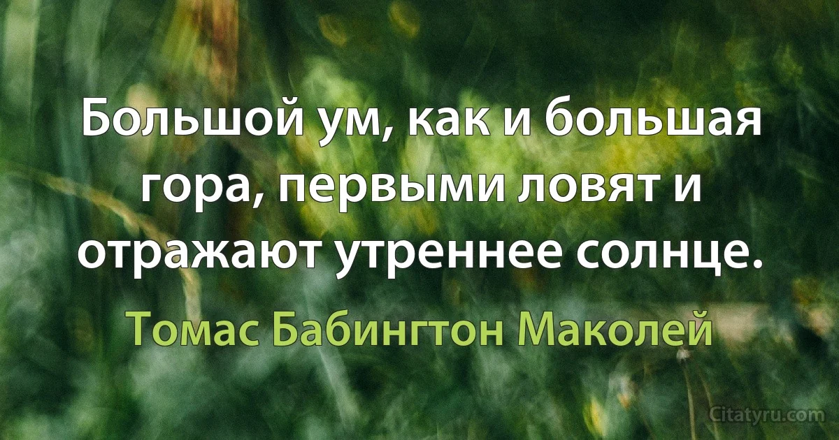 Большой ум, как и большая гора, первыми ловят и отражают утреннее солнце. (Томас Бабингтон Маколей)