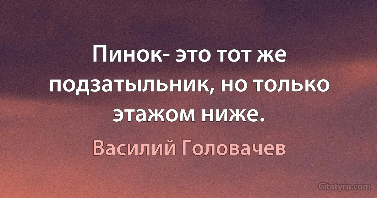 Пинок- это тот же подзатыльник, но только этажом ниже. (Василий Головачев)