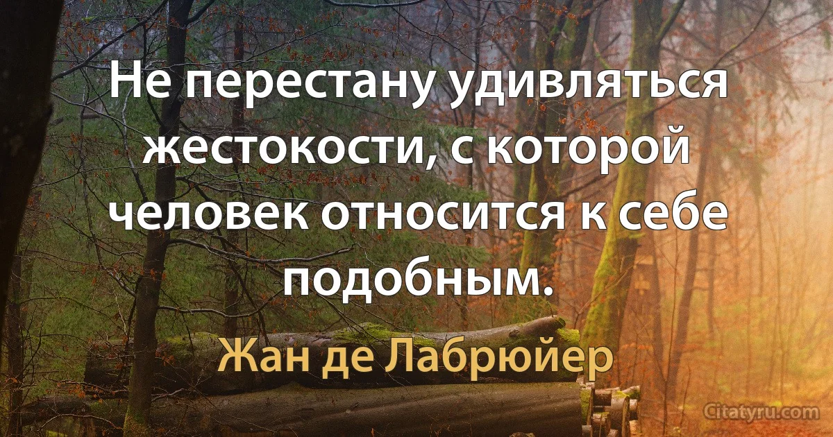 Не перестану удивляться жестокости, с которой человек относится к себе подобным. (Жан де Лабрюйер)