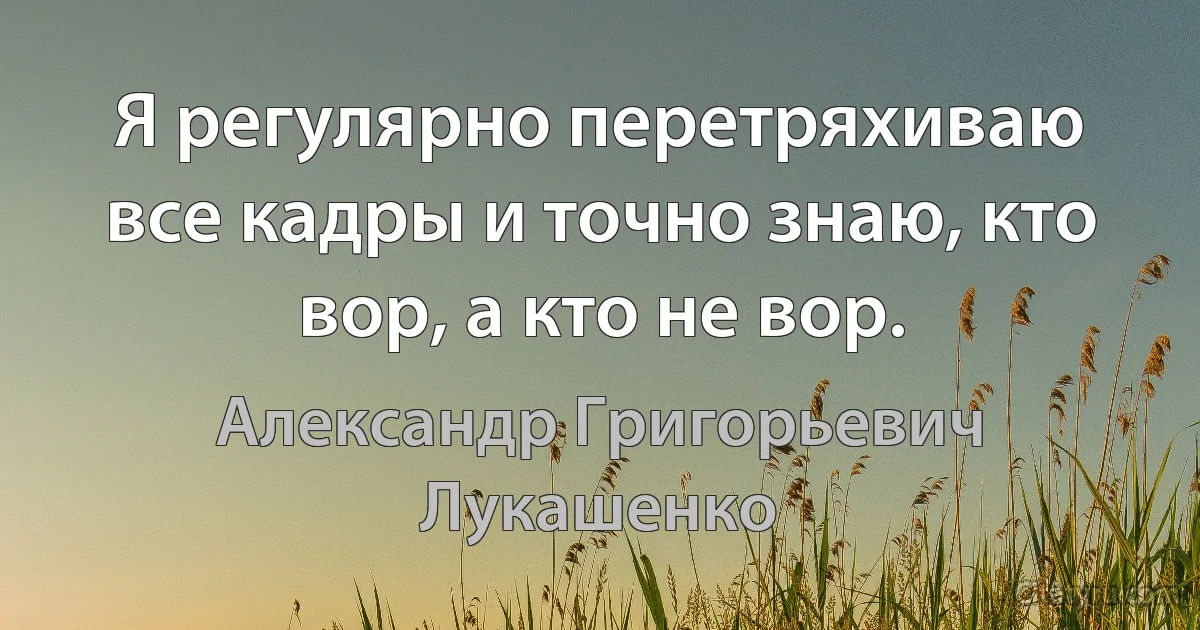 Я регулярно перетряхиваю все кадры и точно знаю, кто вор, а кто не вор. (Александр Григорьевич Лукашенко)