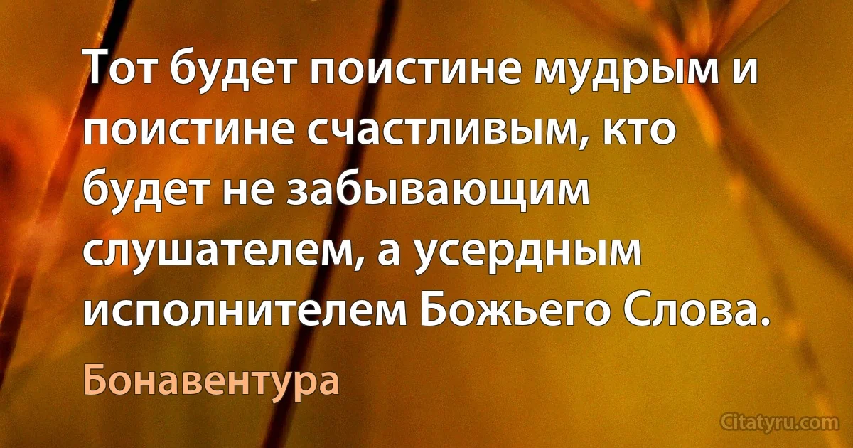 Тот будет поистине мудрым и поистине счастливым, кто будет не забывающим слушателем, а усердным исполнителем Божьего Слова. (Бонавентура)