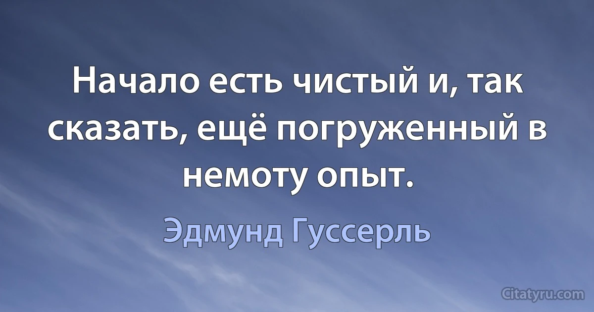 Начало есть чистый и, так сказать, ещё погруженный в немоту опыт. (Эдмунд Гуссерль)