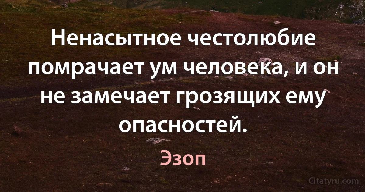 Ненасытное честолюбие помрачает ум человека, и он не замечает грозящих ему опасностей. (Эзоп)