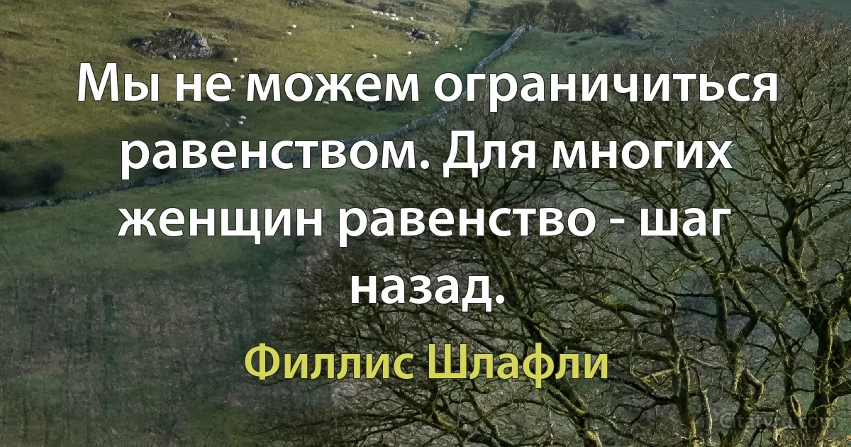 Мы не можем ограничиться равенством. Для многих женщин равенство - шаг назад. (Филлис Шлафли)