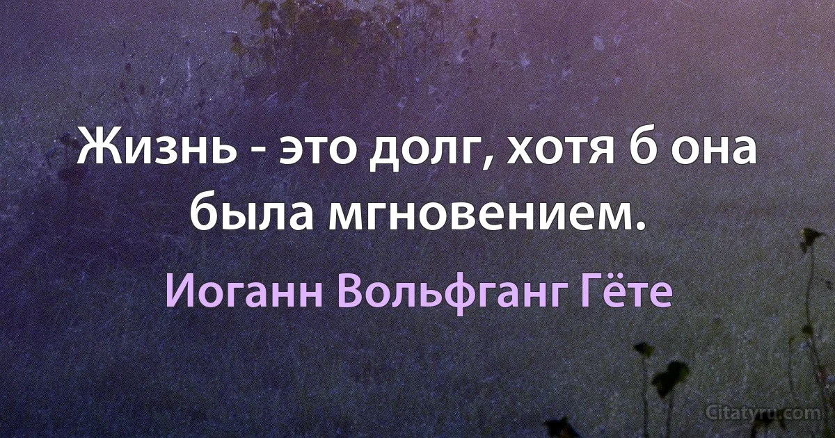 Жизнь - это долг, хотя б она была мгновением. (Иоганн Вольфганг Гёте)