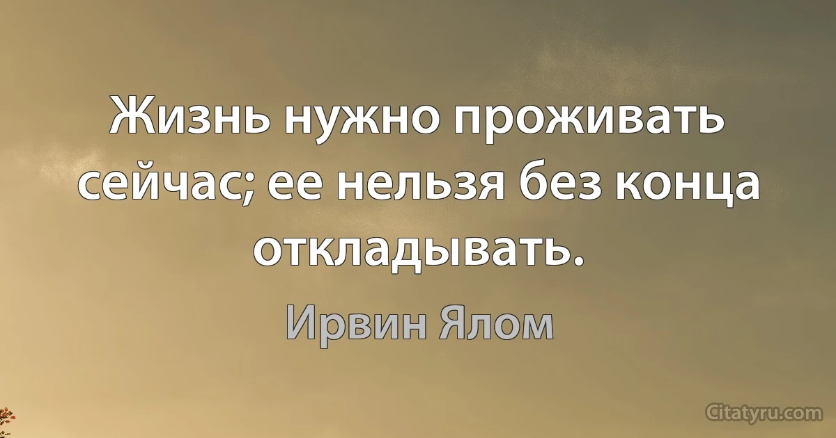 Жизнь нужно проживать сейчас; ее нельзя без конца откладывать. (Ирвин Ялом)