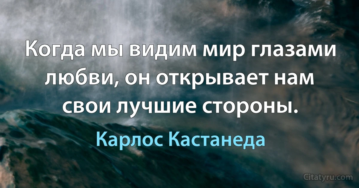 Когда мы видим мир глазами любви, он открывает нам свои лучшие стороны. (Карлос Кастанеда)