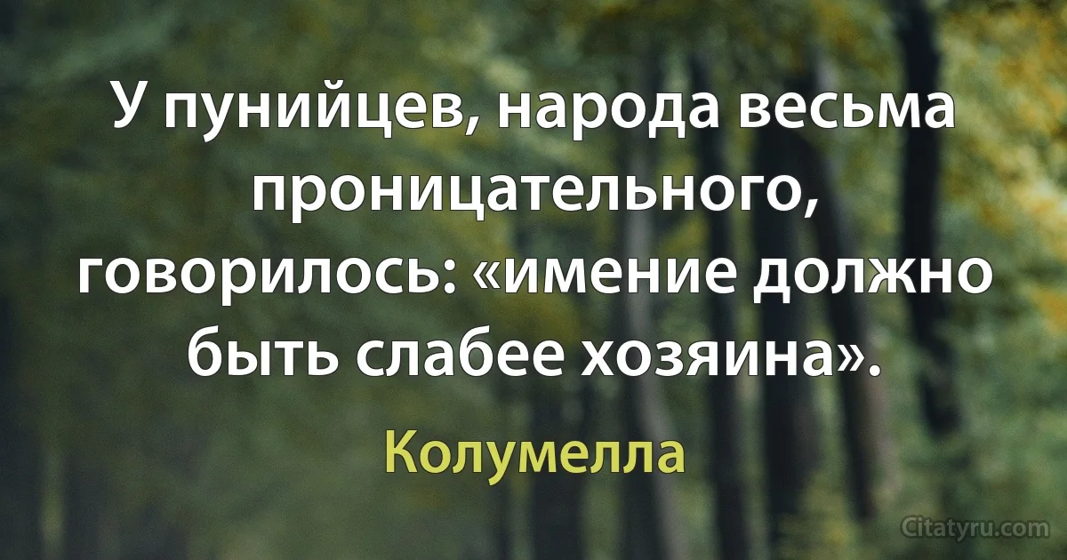 У пунийцев, народа весьма проницательного, говорилось: «имение должно быть слабее хозяина». (Колумелла)